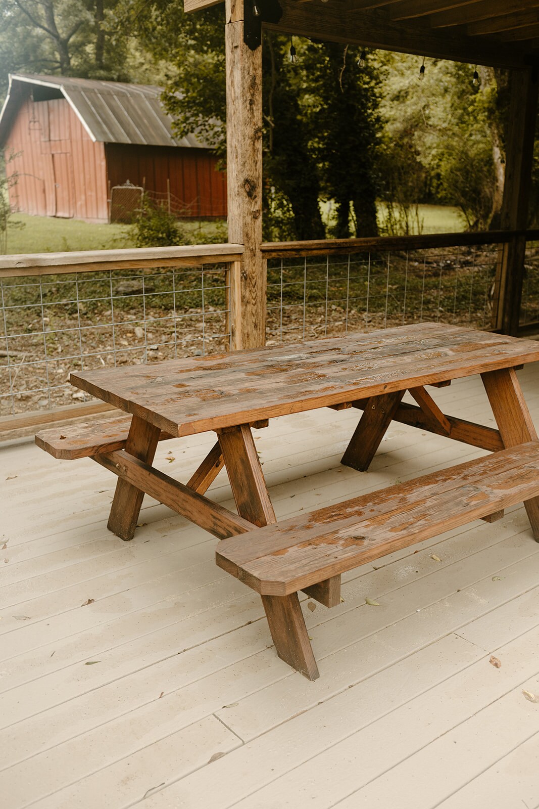 Picnic table on the tiny cabin deck