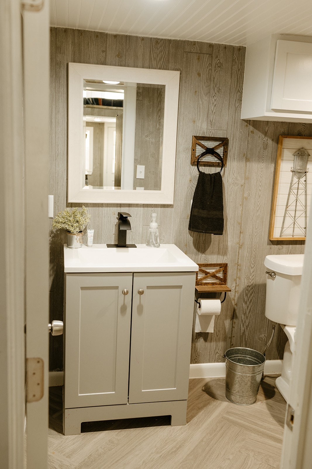 Bathroom vanity inside Running Water Tiny Cabin