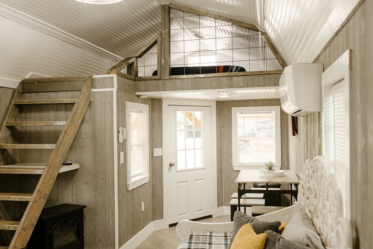 Tiny cabin deck and outdoor gathering area