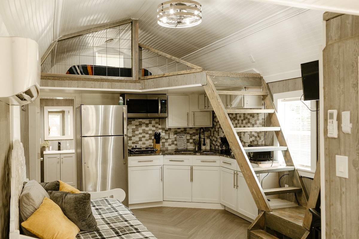 Tiny cabin bathroom and shower area